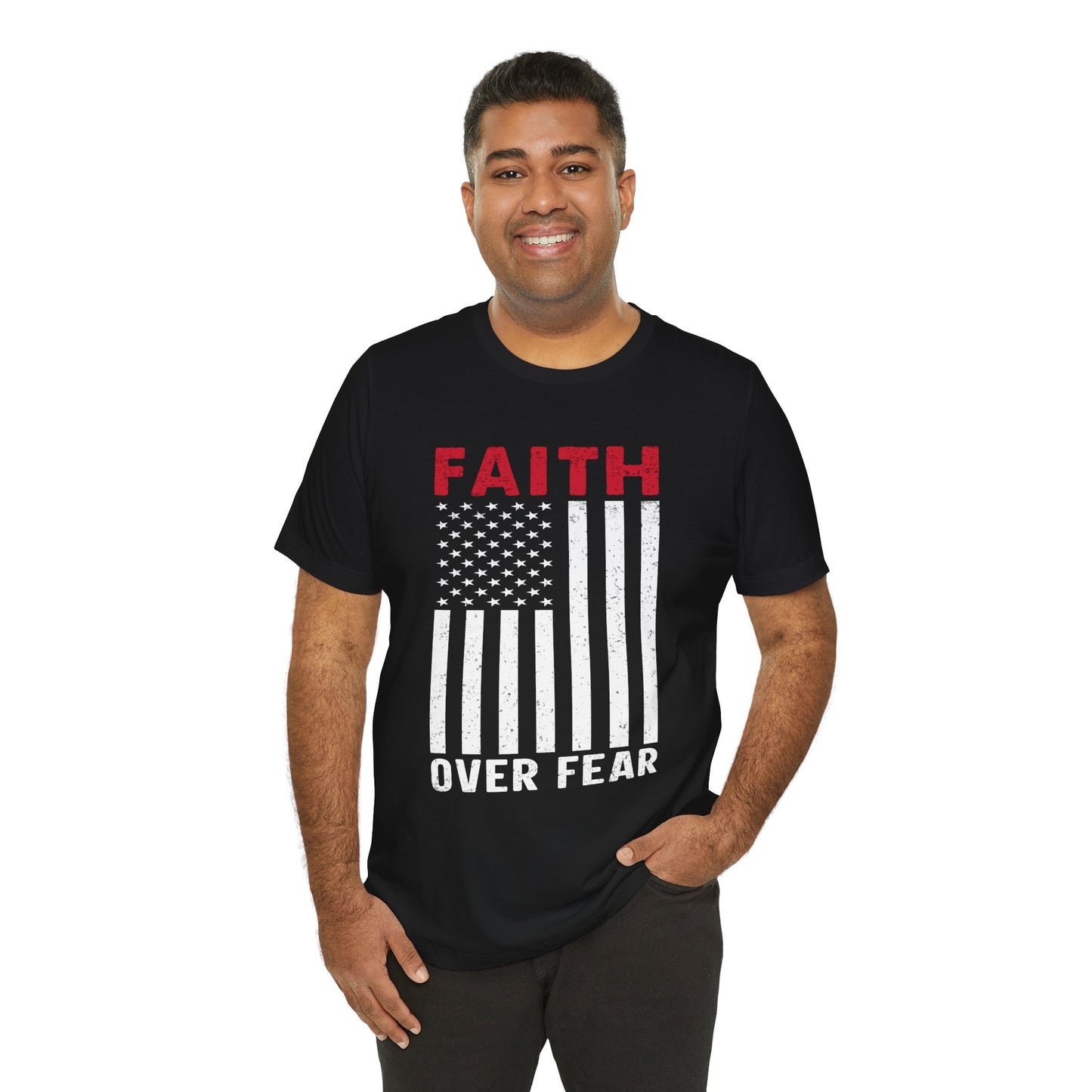 Faith Over Fear – American Flag Tee | Christian Patriotic Shirt