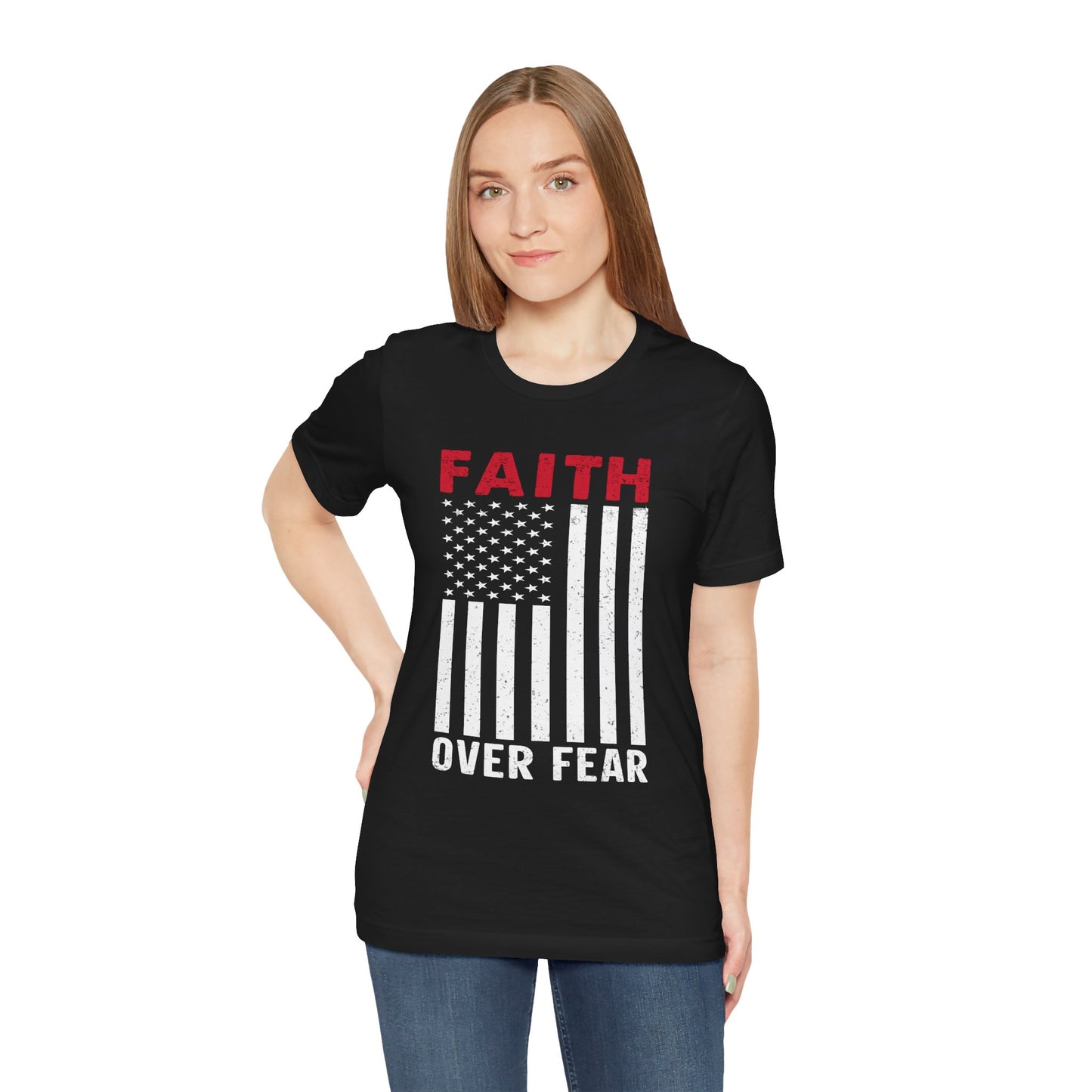 Faith Over Fear – American Flag Tee | Christian Patriotic Shirt