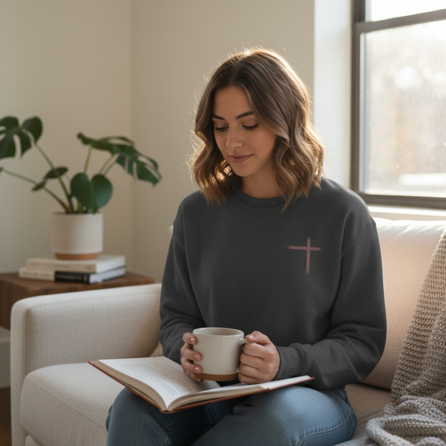 Faith Cross Crewneck Sweatshirt – Rustic Christian Graphic Sweatshirt