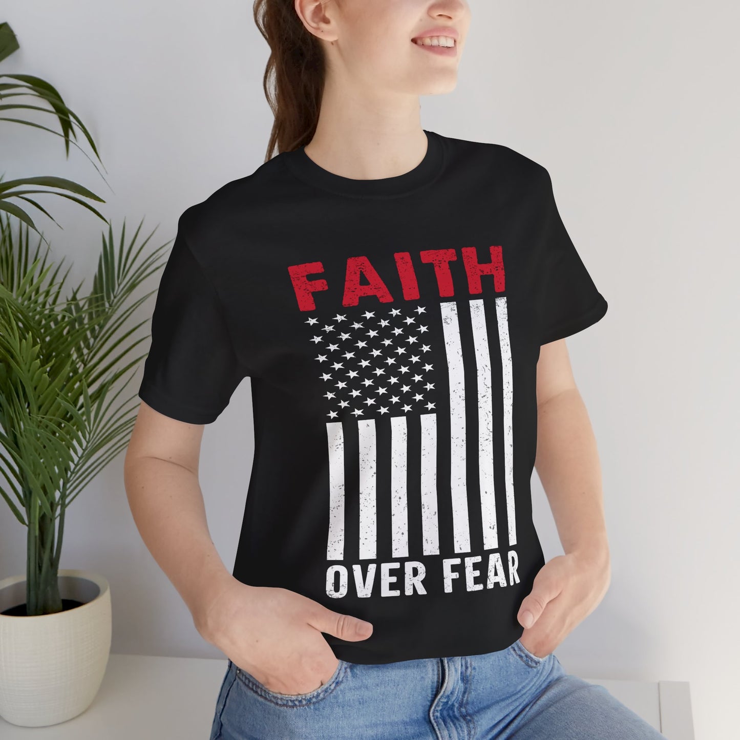 Faith Over Fear – American Flag Tee | Christian Patriotic Shirt
