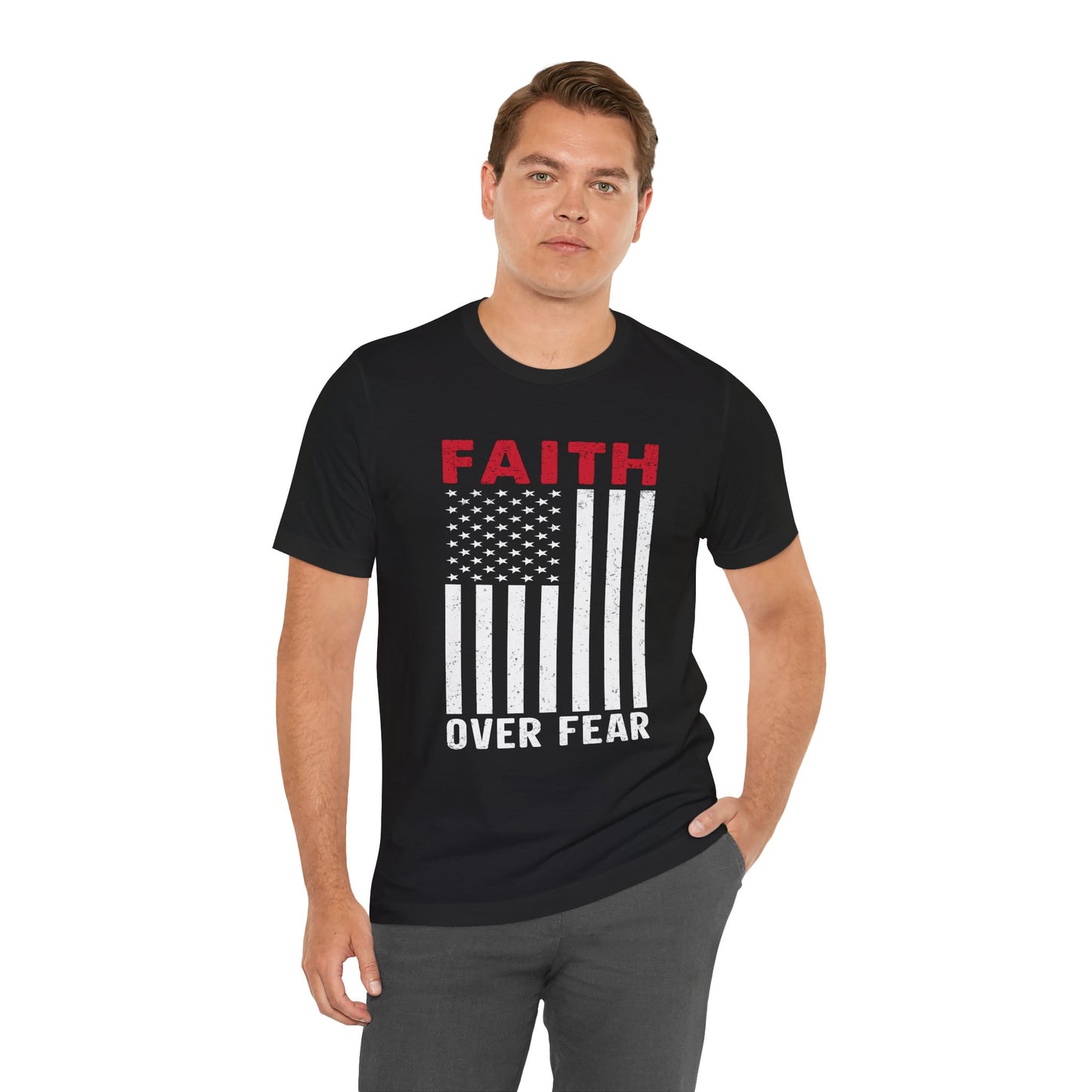 Faith Over Fear – American Flag Tee | Christian Patriotic Shirt