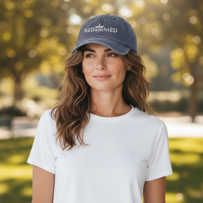 Redeemed Cross Vintage Distressed Dad Hat – Christian Faith Cap