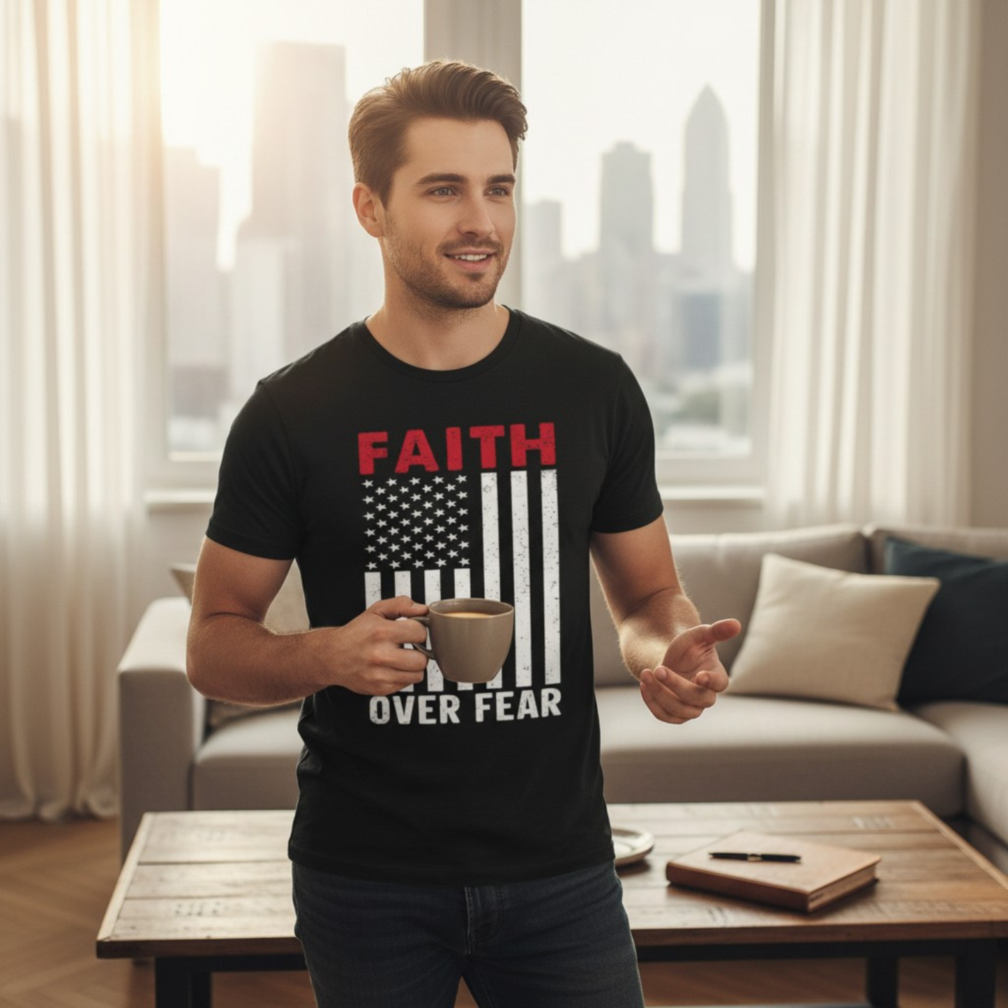 Faith Over Fear – American Flag Tee | Christian Patriotic Shirt