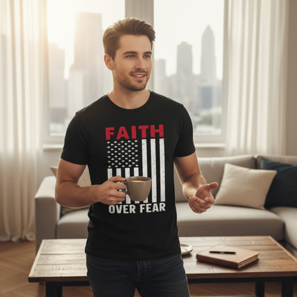 Faith Over Fear – American Flag Tee | Christian Patriotic Shirt