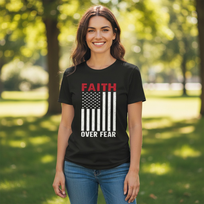 Faith Over Fear – American Flag Tee | Christian Patriotic Shirt