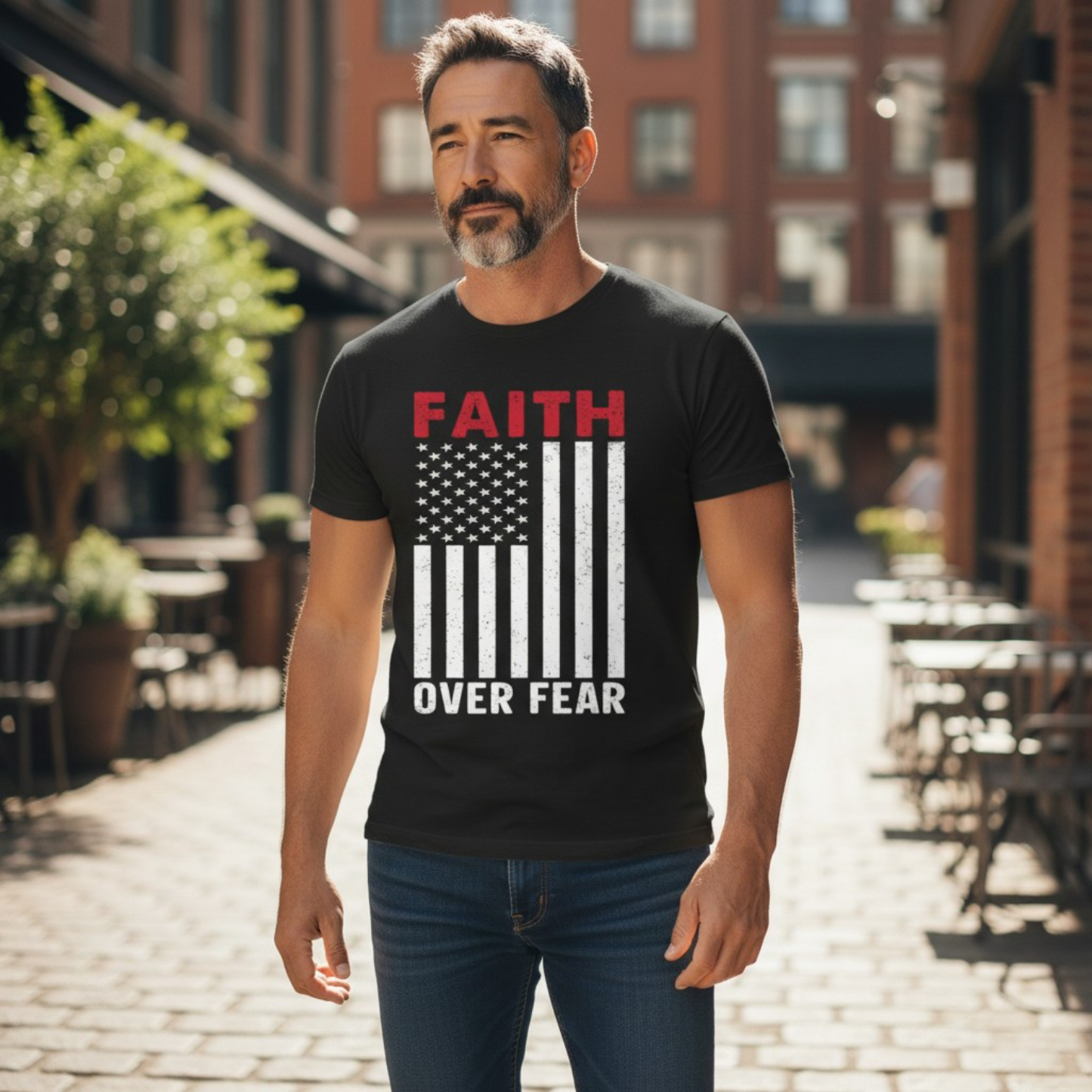 Faith Over Fear – American Flag Tee | Christian Patriotic Shirt