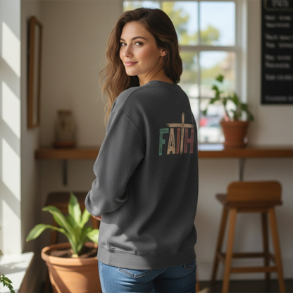 Faith Cross Crewneck Sweatshirt – Rustic Christian Graphic Sweatshirt