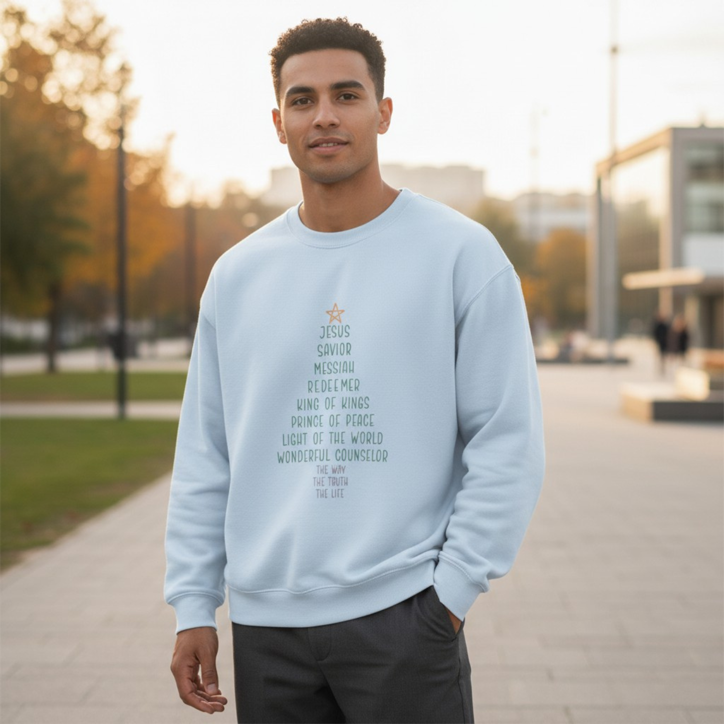 Names of Jesus Christmas Tree Sweatshirt – Christian Crewneck