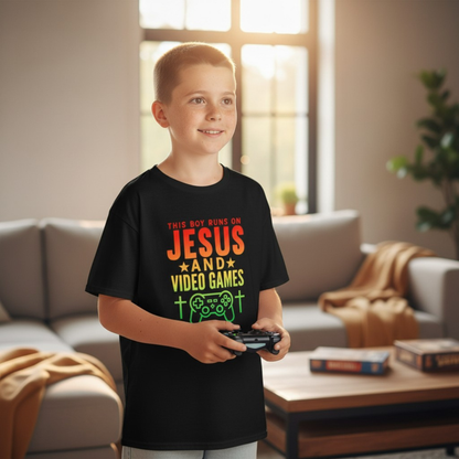 This Boy Runs on Jesus and Video Games | Kids’ Heavy Cotton Tee