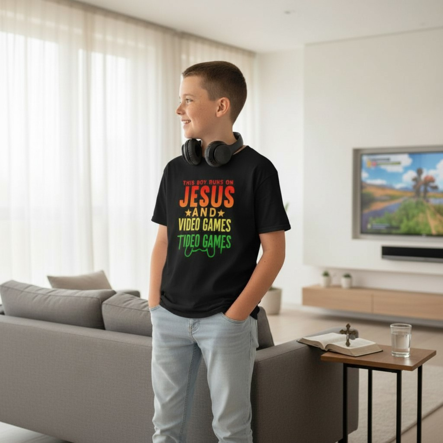 This Boy Runs on Jesus and Video Games | Kids’ Heavy Cotton Tee