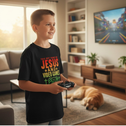 This Boy Runs on Jesus and Video Games | Kids’ Heavy Cotton Tee